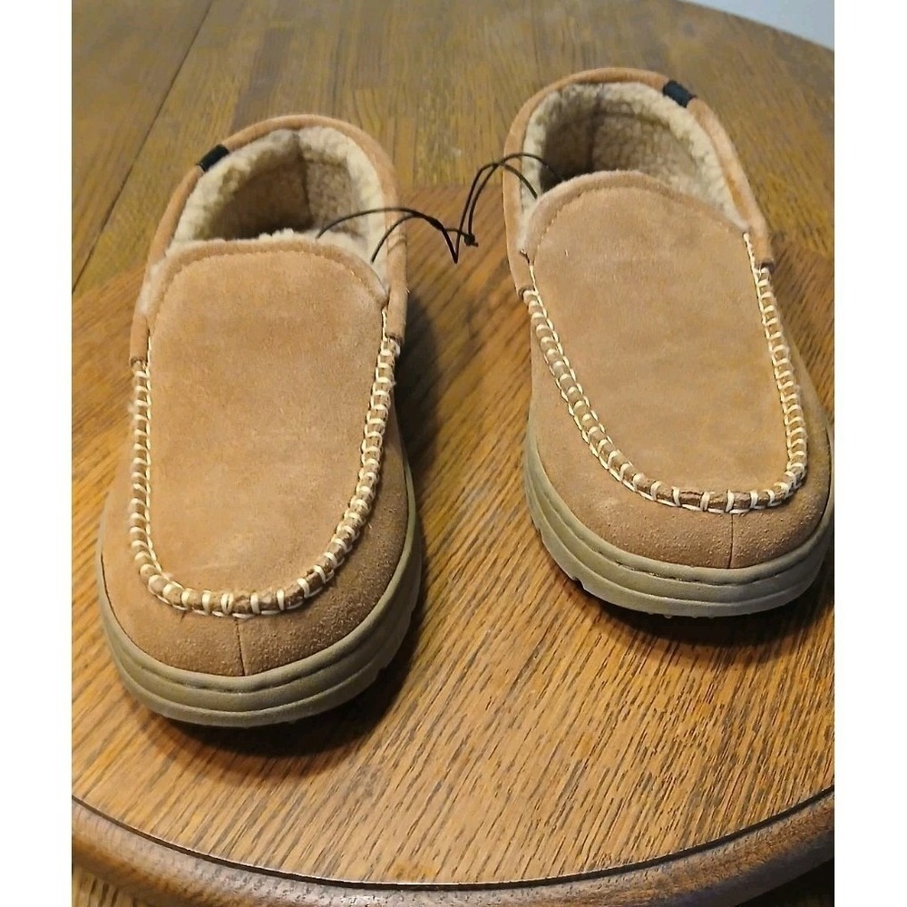 Eddie Bauer Suede Memory Foam Slippers Mens Size S/M Tan House Shoes - Picture 5 of 9